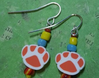 Orange Paw Print Earrings