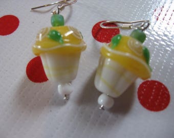 Yellow-Top Cupcake Glass Earrings