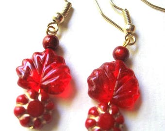 Red glass bead earrings