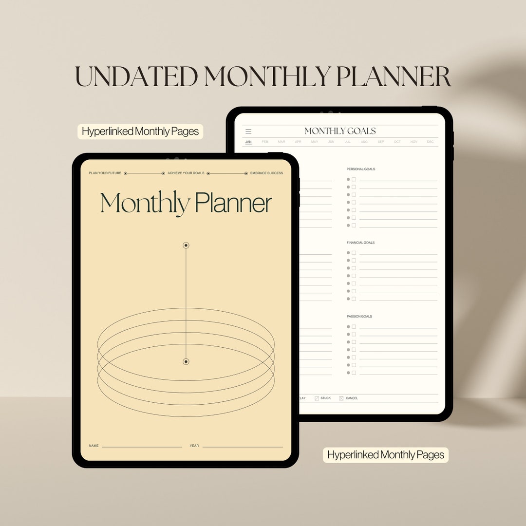 Minimalist Undated Digital Monthly Planner, Hyperlinked Monthly Planner ...