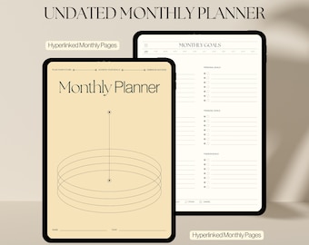 Planificador mensual digital minimalista sin fecha, Planificador mensual hipervinculado, Planificador mensual de iPad, Planificador GoodNotes, Planificador de notabilidad