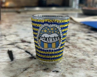 Custom Bedazzled Shot Glass - College Gift - Custom hand made for any school or colors