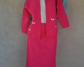 Vintage 1960s Red Knit Suit 60s Wiggle Dress W28