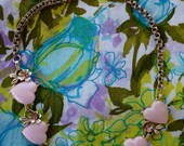 Vintage 1950s Necklace Pink Hearts Rhinestones 50s Chocker 16 Inches