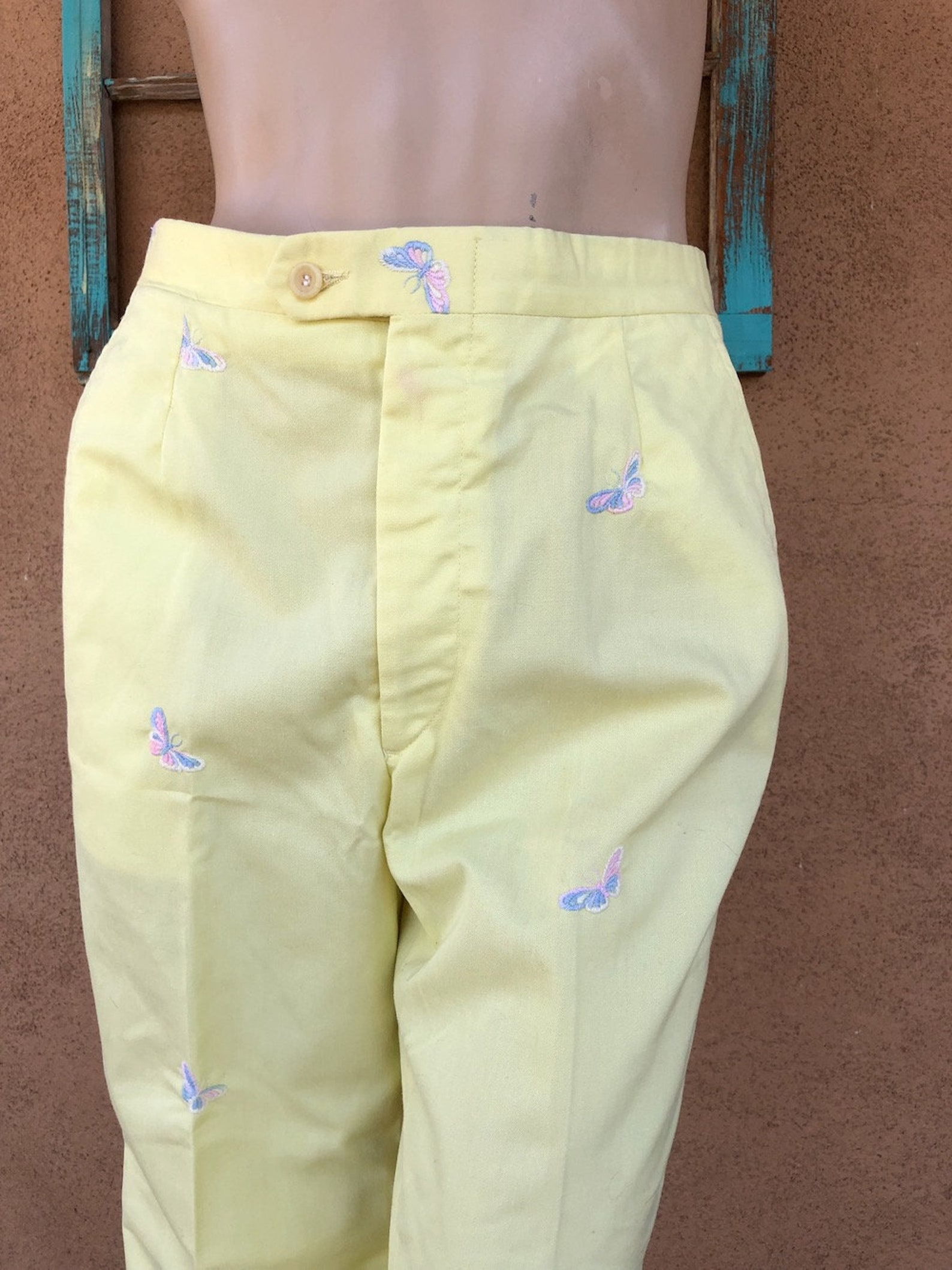 Vintage 1970s Yellow Golf Pants Butterflies W26 Inseam 29 Etsy