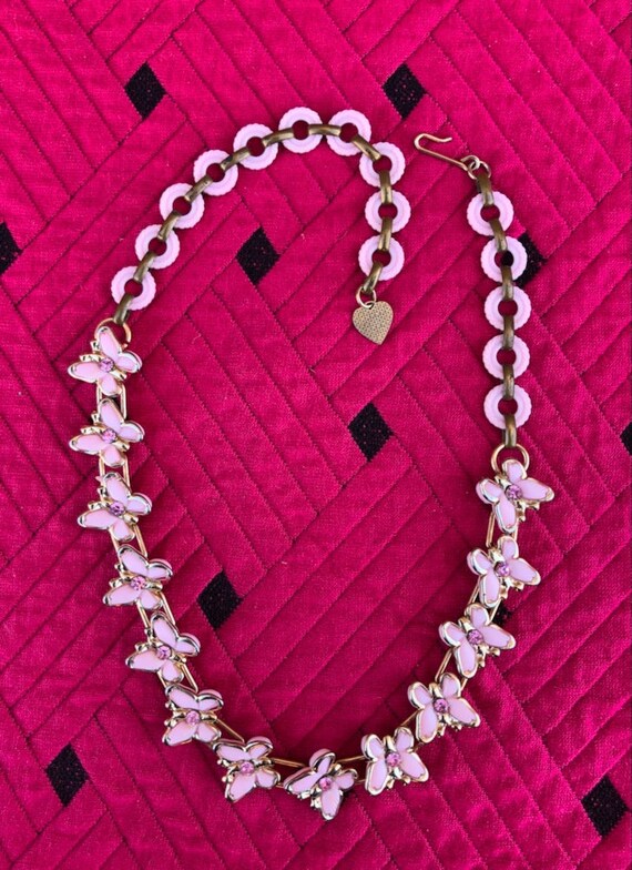 Vintage 1950s Pink Butterfly Necklace Bracelet Se… - image 2