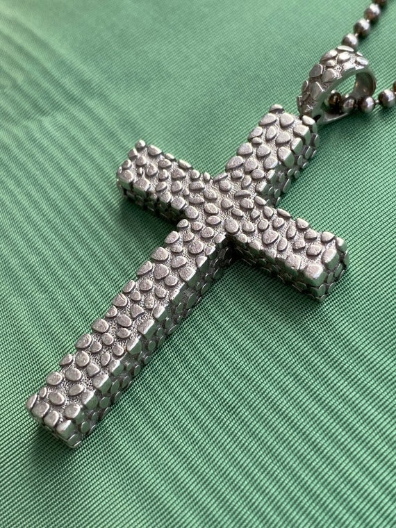 Vintage 1990s Silver Cross Necklace 30 Inches - image 1