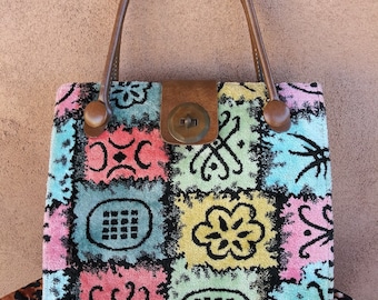 Vintage 1960s Big Carpet Bag Handbag Purse