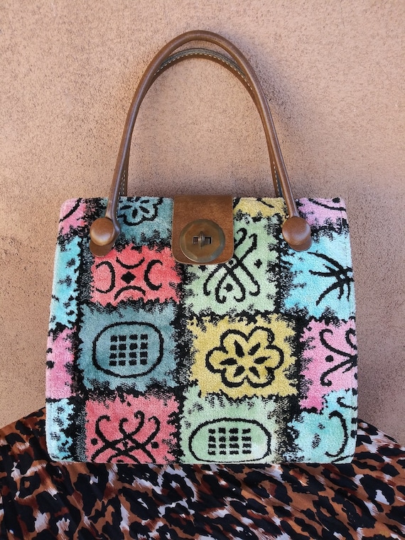 Vintage 1960s Big Carpet Bag Handbag Purse - image 1