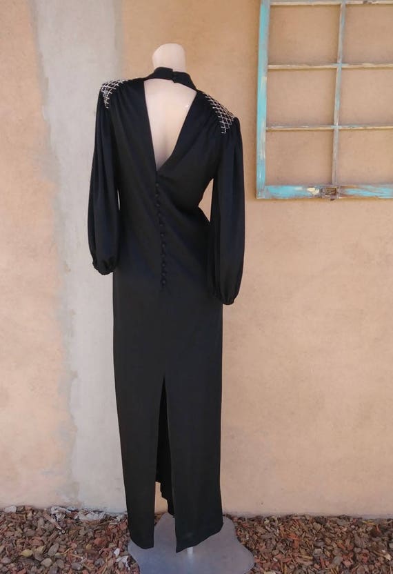 Vintage 1970s Black Maxi Dress Evening Gown w Plu… - image 4