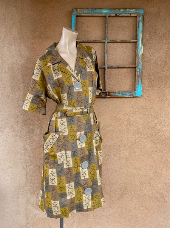 Vintage 1950s Shirtdress w Big Buttons Sz L B44 W… - image 6