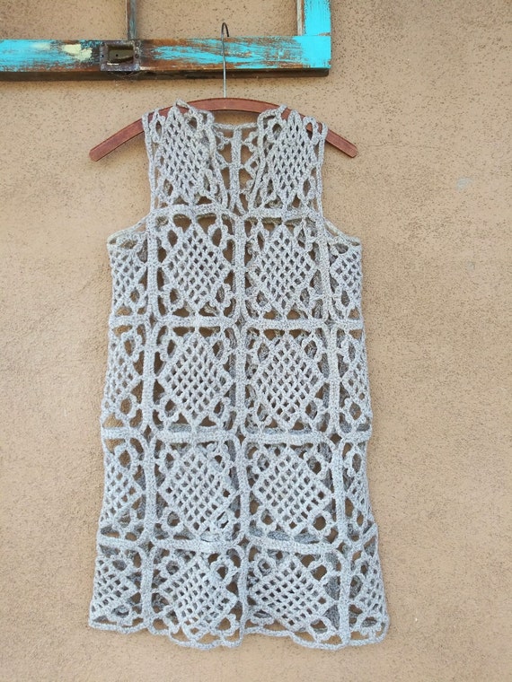 Vintage 1970s Crochet Granny Square Mini Dress Sz… - image 4