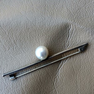 Vintage 1940s Silver and Pearl Bar Brooch 1/8 x 2.25 Inches