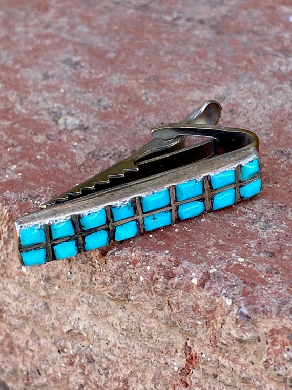 Vintage 1950s Turquoise Tie Bar Necktie Clip for … - image 1