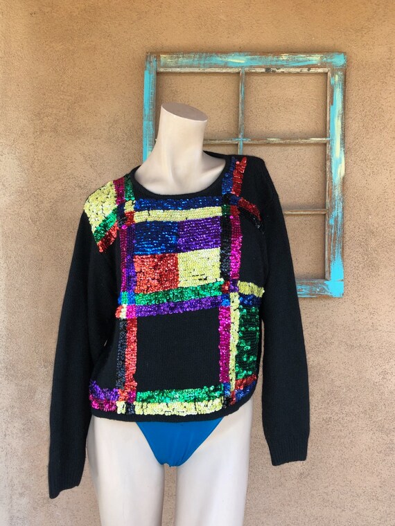 Vintage 1980s Cropped Angora Sweater with Sequins… - image 1