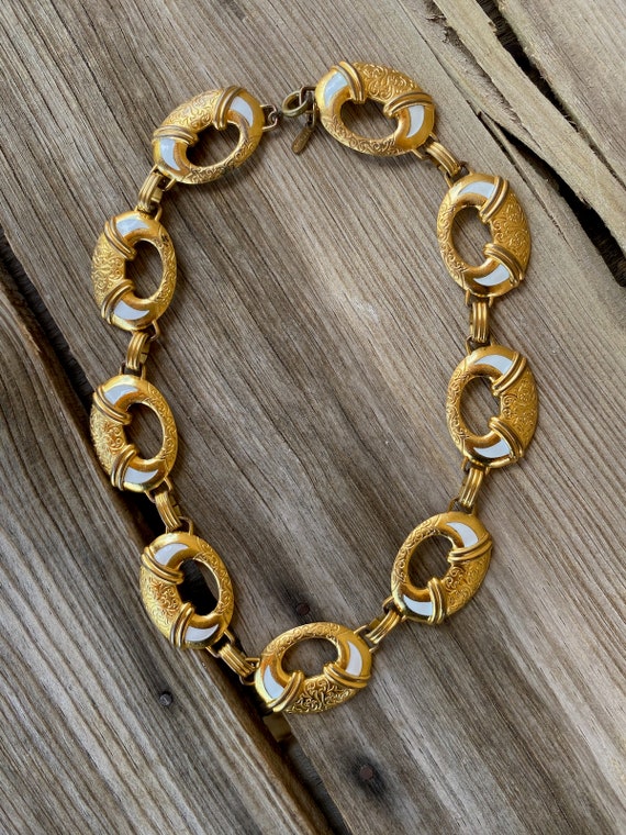 Vintage 1940s Brass Enamel Choker Necklace 15.25 I