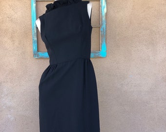 Vintage 1960s Black Crepe Dress LBD Sz S W26