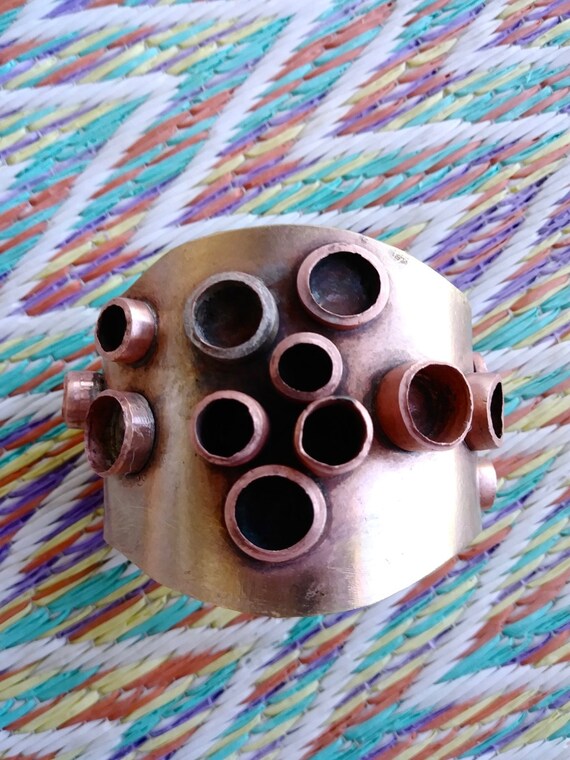 Vintage 1970s Brutalist Copper Cuff Bracelet Unis… - image 2