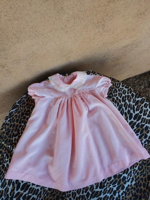 Vintage 1960s Pink Gingham Girls Dress 2T - image 1