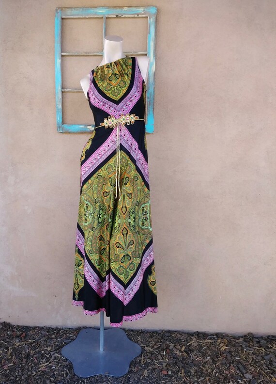 Vintage 1960s Paisley Jumpsuit Palazzo Hostess Gow