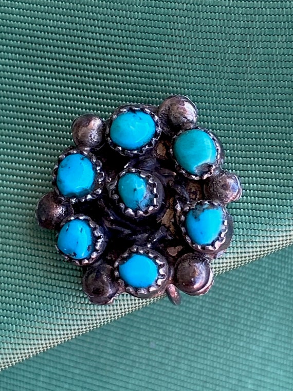 Vintage 1940s Zuni Petit Point Turquoise Earrings… - image 4