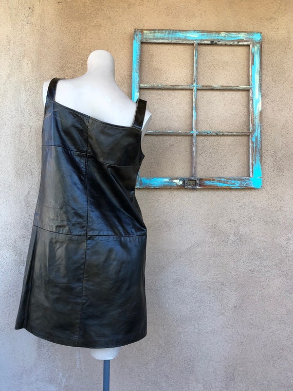 Vintage 1960s Brown Leather Jumper Dress Sz M up … - image 9