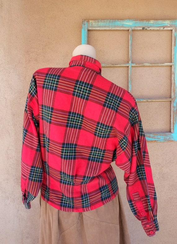 Vintage 1980s Red Plaid Flannel Shirt Cotton Blou… - image 8