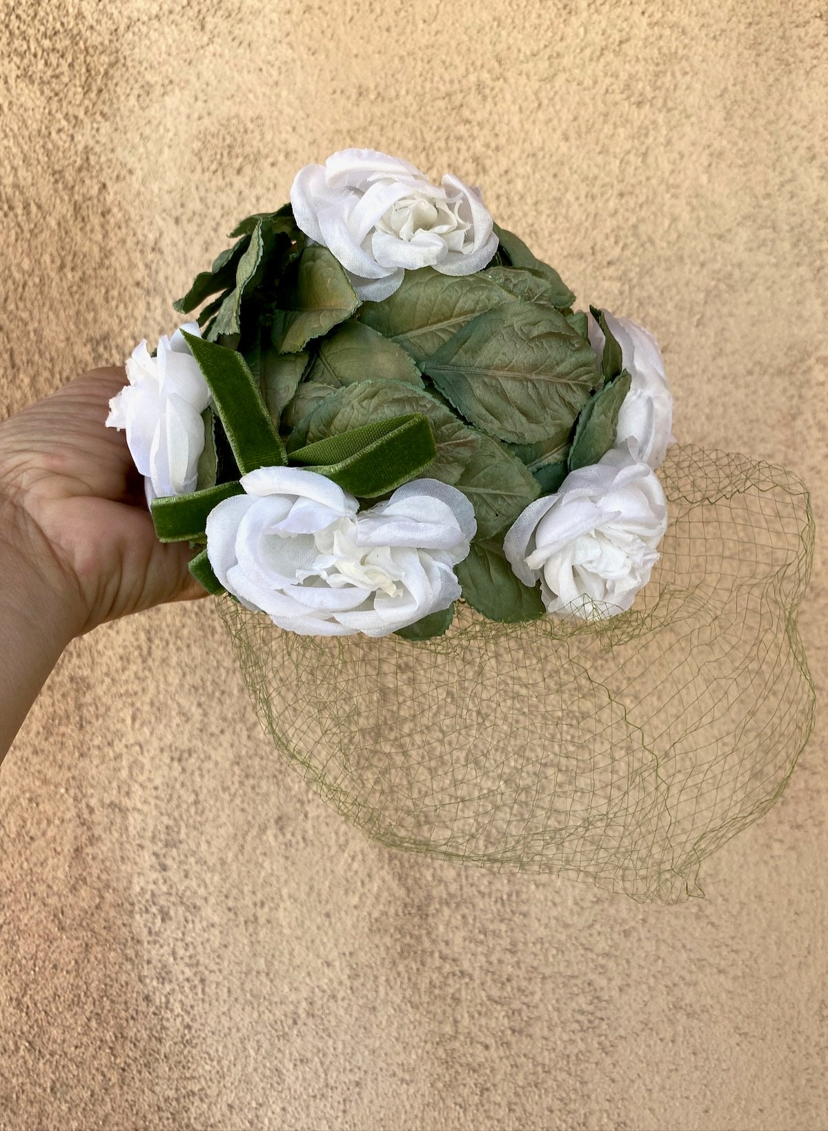 VTG 1960s Floral Hat Rose Bouquet w Veil Pixie Whimsie Style OS Vintage 1960s Floral Hat Rose Bouquet W Veil Pixie Whimsy  main image 2