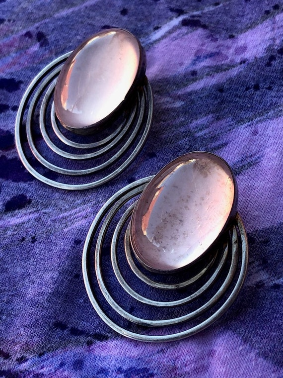 Vintage 1980s Modernist Pink Glass Earrings Pierc… - image 1