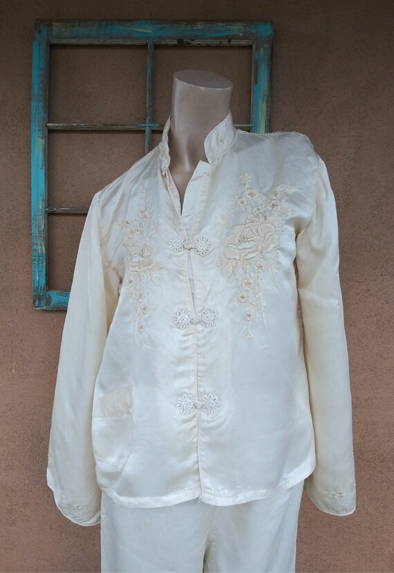 Vintage 1940s Silk Pajamas Hostess Loungewear 2 Pc