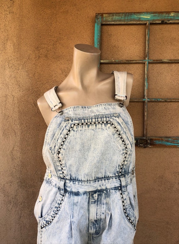 Vintage 1980s Acid Wash Overalls Sz M W32 - image 3