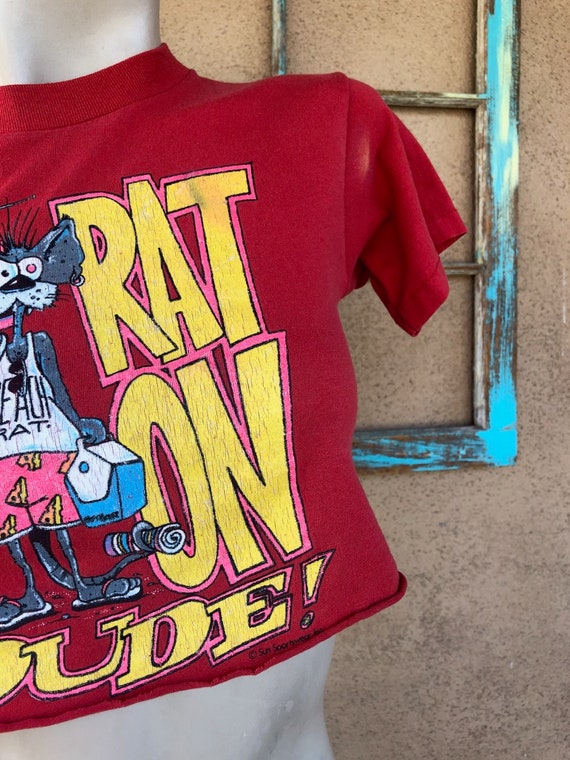 Vintage 1980s Surf Rat Cropped T Shirt Boys L Wom… - image 4