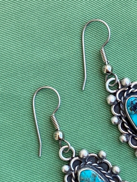 Vintage 1980s Silver + Turquoise Dangle Earrings … - image 8