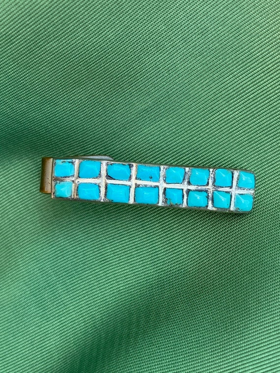 Vintage 1950s Turquoise Tie Bar Necktie Clip for … - image 2