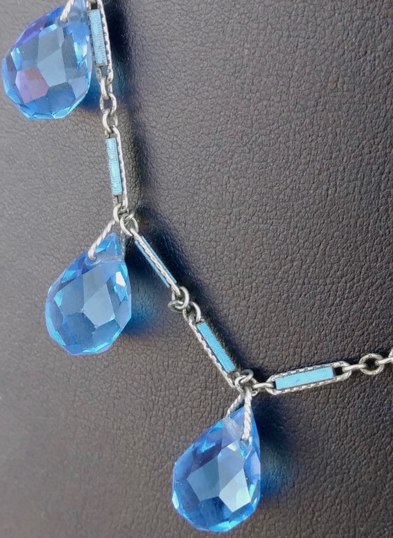 Vintage 1940s Blue Crystal Necklace Art Deco Chok… - image 4
