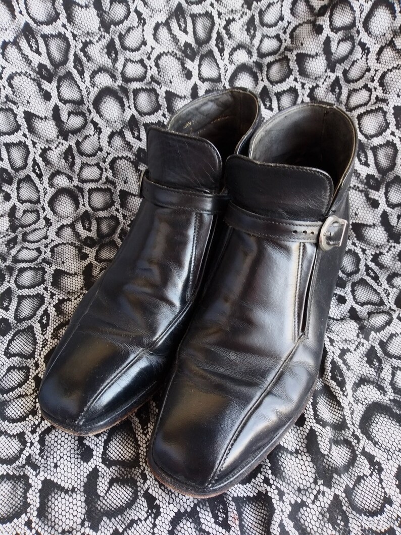 Vintage 1970s Black Leather Mens Boots JC Penney US Mens Sz Etsy
