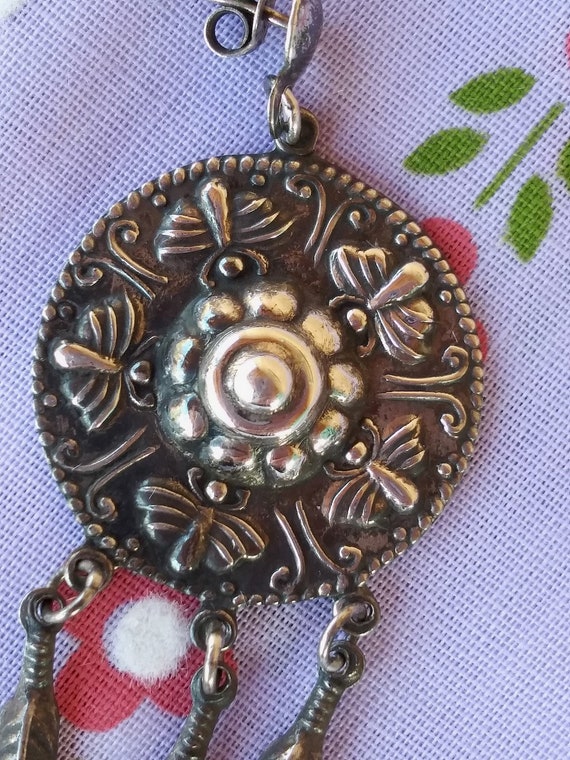 Vintage 1990s Silver Dangle Butterfly Earrings Na… - image 4