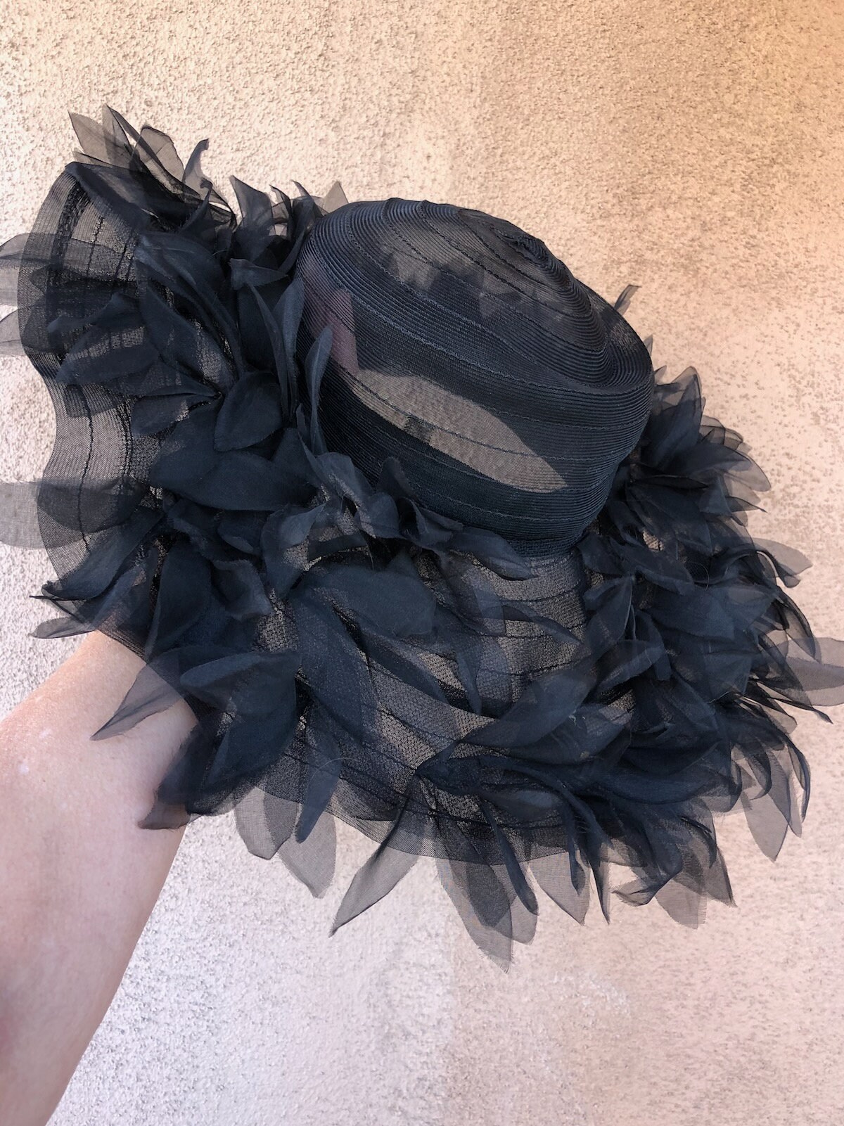 VTG 1960s Black Saucer Hat w Ruffled Brim OS Vintage 1960s Black Saucer Hat W Ruffled Brim OS - Etsy main image 2