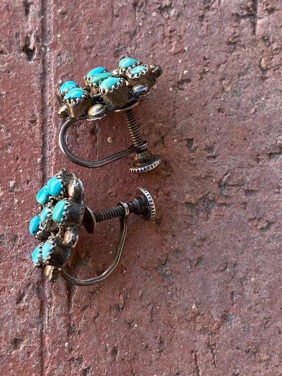 Vintage 1940s Zuni Petit Point Turquoise Earrings… - image 6