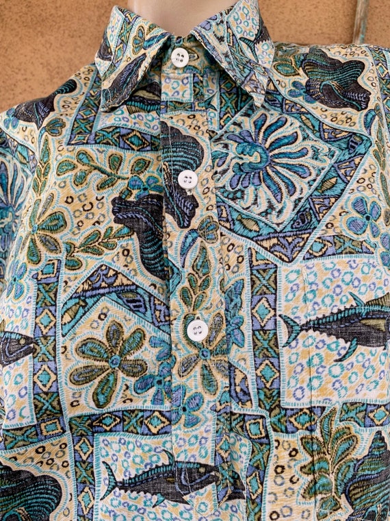Vintage 1980s 1990s Mens Cotton Hawaiian Shirt Go… - image 3