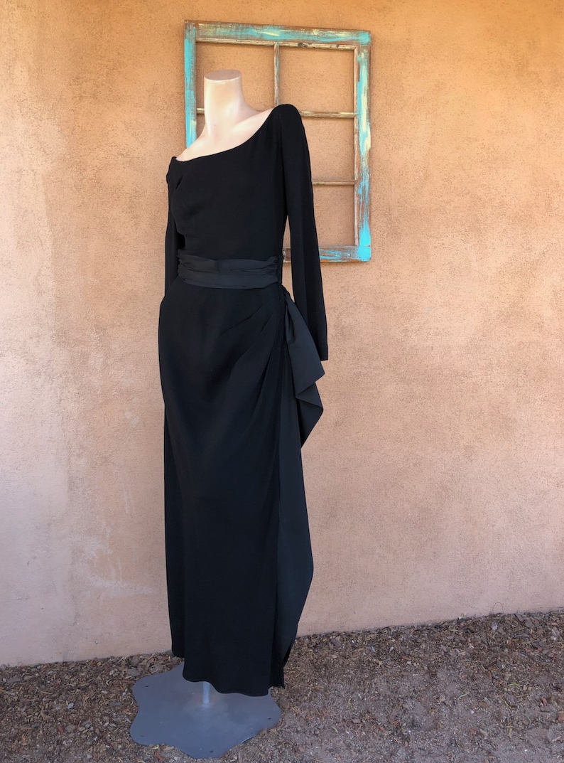 Vintage 1940s Black Crepe Formal Gown with Swag W26.5 Frank Starr image 3