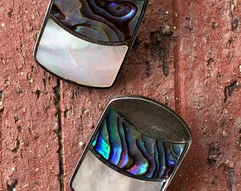 Vintage 1970s Silver Earrings Sterling MOP Abalone Pierced