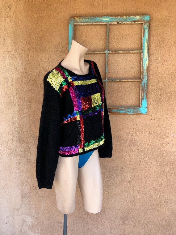 Vintage 1980s Cropped Angora Sweater with Sequins… - image 4