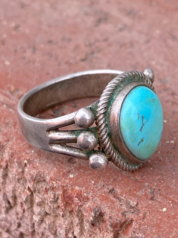 Vintage 1970s Native Turquoise Ring Sterling Silv… - image 2