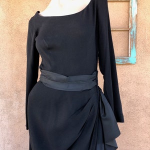 Vintage 1940s Black Crepe Formal Gown with Swag W26.5 Frank Starr image 2