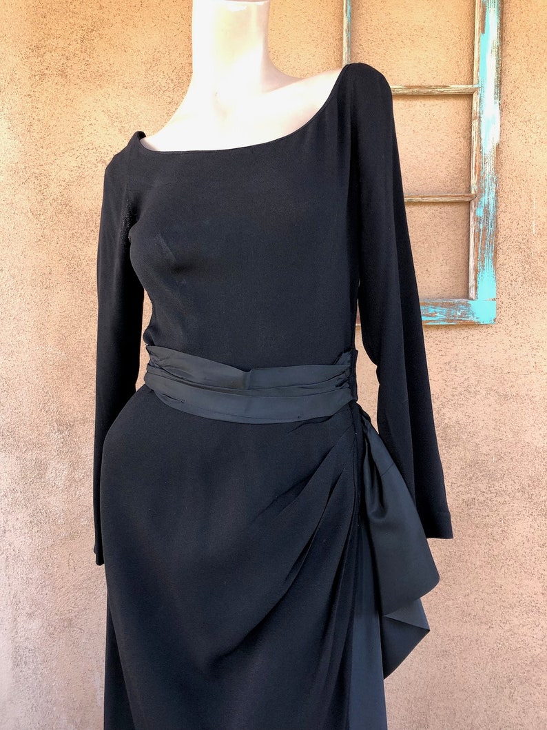 Vintage 1940s Black Crepe Formal Gown with Swag W26.5 Frank Starr image 2