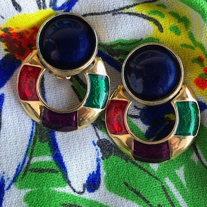 Vintage 1980s Doorknocker Hoop Earrings Clip On