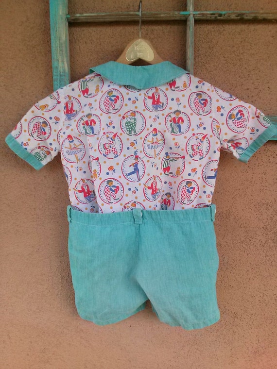 Vintage 1940s Baby Boy Romper Suit MCM Novelty Pr… - image 4