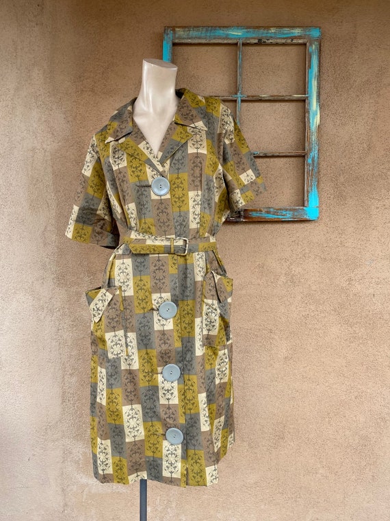 Vintage 1950s Shirtdress w Big Buttons Sz L B44 W3