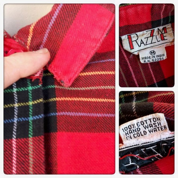 Vintage 1980s Red Plaid Flannel Shirt Cotton Blou… - image 10